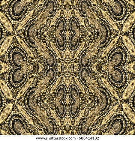Seamless kaleidoscopic wallpaper tiles pattern drawn with black soft pencil based on wooden texture