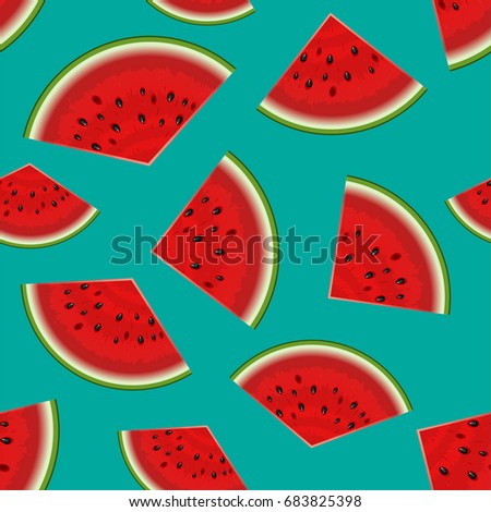 Summer seamless background. Realistic watermelon with slices. Vector illustration