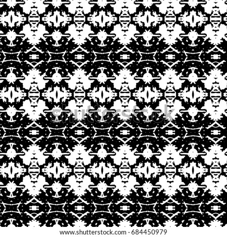 Abstract ornate psychedelic seamless pattern. Black and white grunge texture.