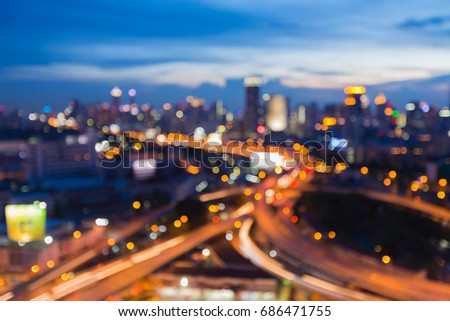 Beauty blurred bokeh light city and intersection highway, abstract background