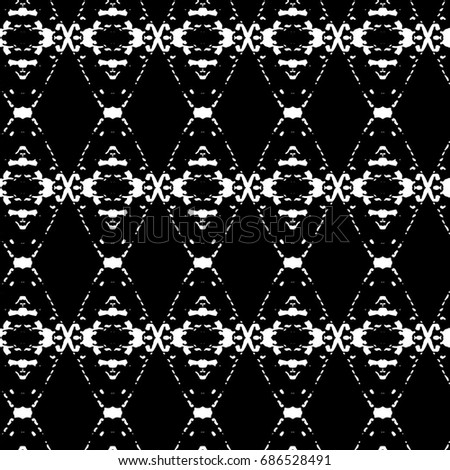 Abstract ornate psychedelic seamless pattern. Black and white grunge texture.