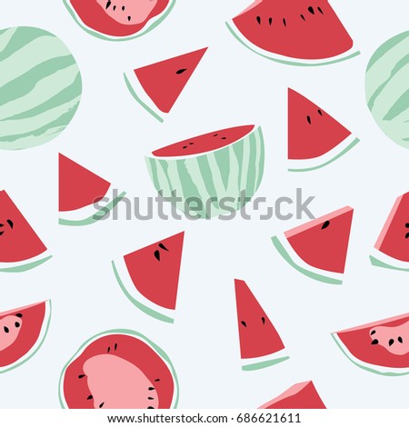 Seamless background with watermelon. Fruity pattern background. Vector illustration