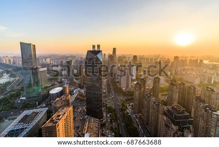Dramatic scenery sunset of the city center