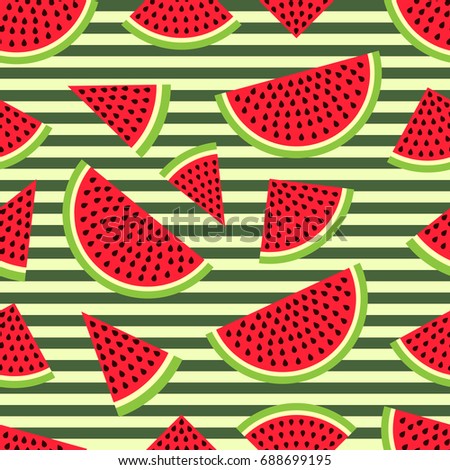 Watermelon seamless pattern in modern flat style for wrapping paper, wallpaper, textile and other items. Vector illustration. EPS10.