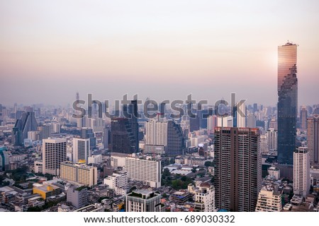 Bangkok view with skyscraper in business district in Bangkok Thailand at twilight.