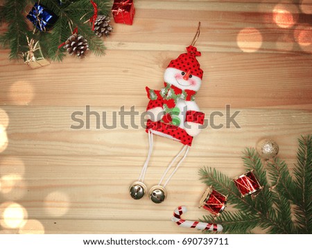 christmas background with garland on wooden board