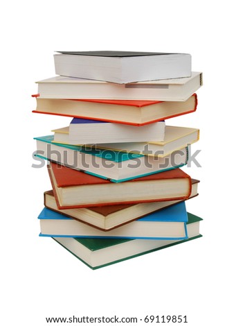 the textbook pile on white background