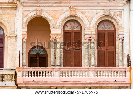 View of the facade of the building, Havana, Cuba. Close-up