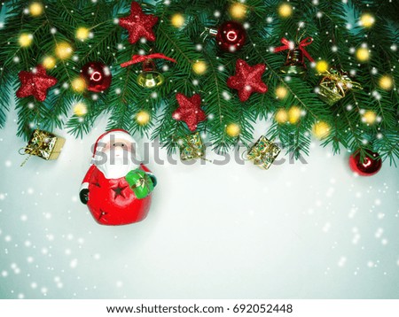 christmas background on wooden board fir branches frame