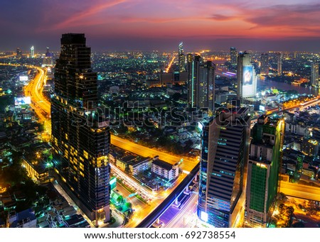 Bangkok view with skyscraper in business district in Bangkok Thailand at twilight.