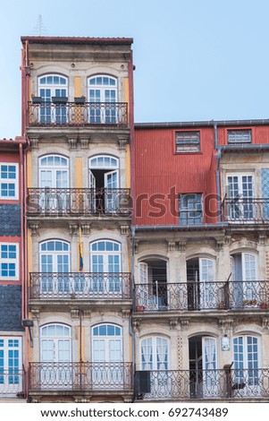     Porto in Portugal, typical houses on the river Douro, colored buildings 