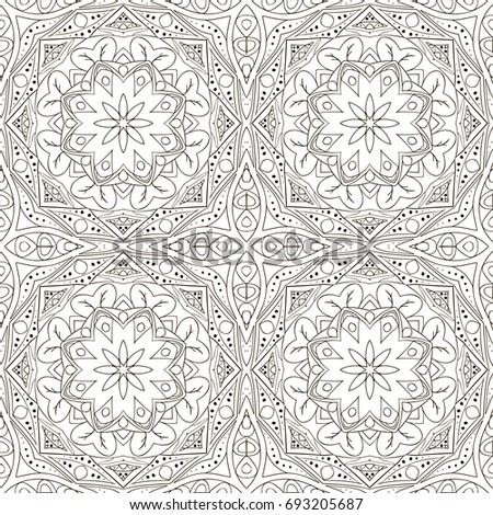 Seamless Mandala. Seamless floral ornament. Doodle drawing. Hand drawing. Yoga, relaxation, floral motifs. Coloring