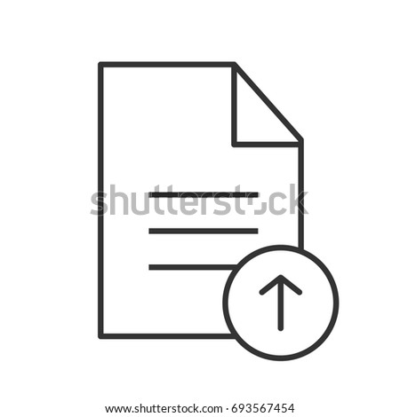 Upload document linear icon. Thin line illustration. Text file with download arrow contour symbol. Raster isolated outline drawing