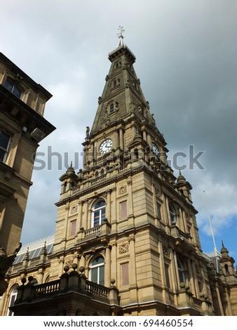 halifax town hall in calderdale west yorkshire hall showing tower and clock 