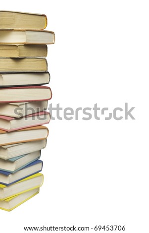 Stack of multicolored books isolated on white background