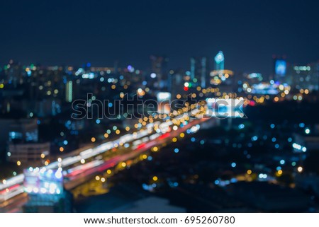 City blurred bokeh light highway road, abstract background