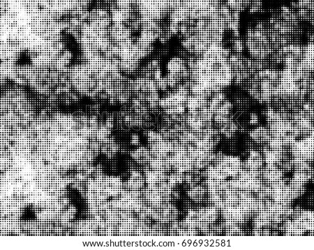 Grunge halftone black and white horizontal. Grayscale abstract texture for design and decoration. Black and white halftone the background stains, cracks, chips. Vintage old texture halftone