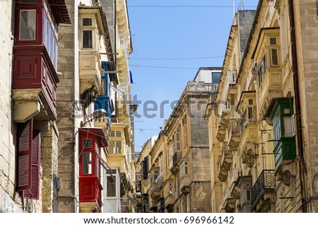 Traditional Maltese balconies in Valletta, Malta