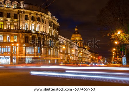 Street in the historical center of Saint Petersburg in the night, Russia