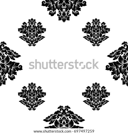 Damask seamless pattern intricate design. Luxury royal ornament, victorian texture for wallpapers, textile, wrapping. Exquisite floral baroque lacy flourish in black and white monochrome colors.