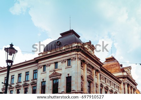 street view of downtown in Bucharest, Romanian