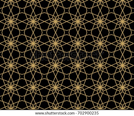 Abstract pattern in Arabian style. Seamless vector background. Black and gold texture. Graphic modern pattern.