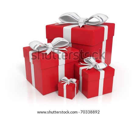 3d rendered red gift boxes with white ribbons - Isolated