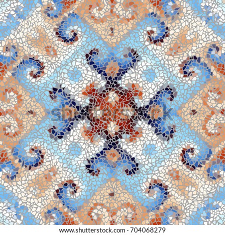 Seamless background pattern. Irregular decorative geometric mosaic art tile pattern from uneven broken pieces.