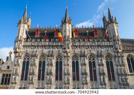 Facade of the City Hall of Bruges, Belgium.