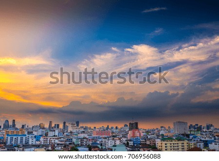 Bangkok city along with beautiful colorful sky in evening time. 