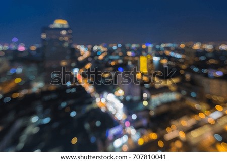 City blurred bokeh light skyline night view, abstract background