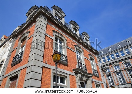 Colorful facades in the old town of Boulogne sur Mer, Cote d'Opale, Pas de Calais, Hauts de France 