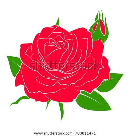 Flower pattern for background. Silhouette of rose flower with leaves. 