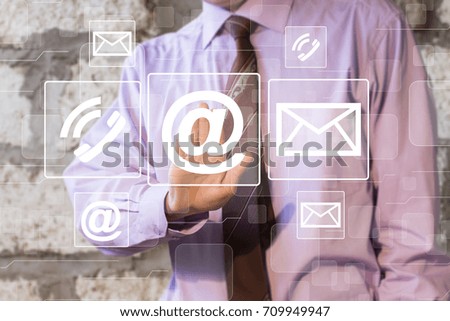 Businessman pressing button mail service email virtual reality network