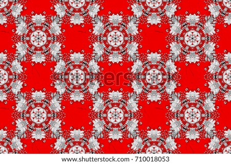 Flat hand drawn vintage collection. Raster pattern. Backdrop, fabric, white wallpaper. Pattern on red background with white elements.
