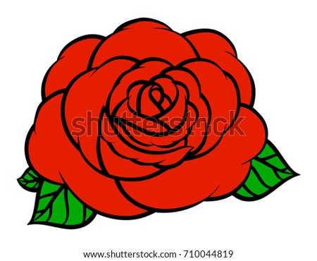 Flower rose, red buds and green leaves. Isolated on white background. Vector illustration.