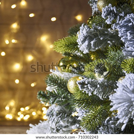 Rustic holiday background with christmas tree