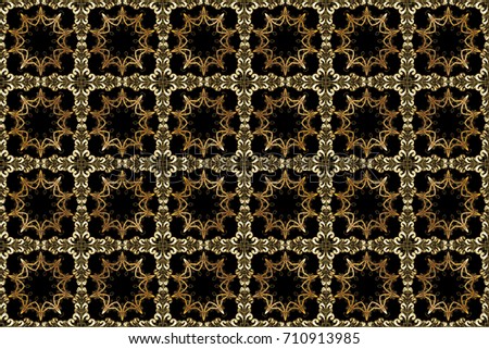 Golden elements on black background. Seamless oriental ornament in the style of baroque. Traditional classic raster golden seamless pattern.