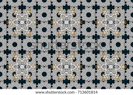 Raster traditional classic golden pattern. Blue on background. Oriental ornament in the style of baroque.