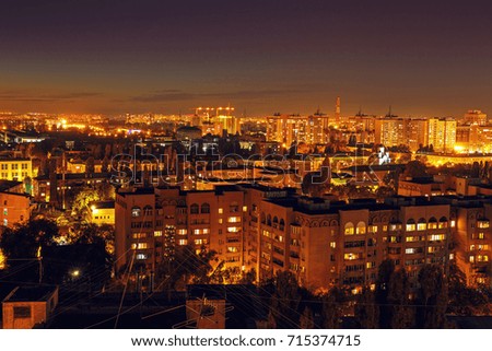 City night Voronezh from roof in downtown, toned