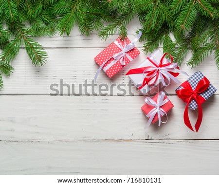 Christmas background. Gifts and congratulations on the New Year. Family meeting. Copy space.