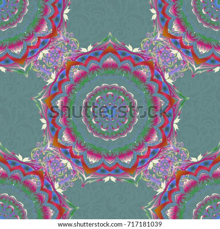 Blue and pink grid in oriental style. Vector seamless elements for design. Eastern motley Islamic card background.