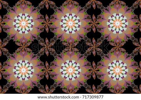 Background texture, wallpaper, floral theme in black, yellow and neutral colors. Abstract ethnic raster seamless pattern. Tribal art boho print, vintage flower background.