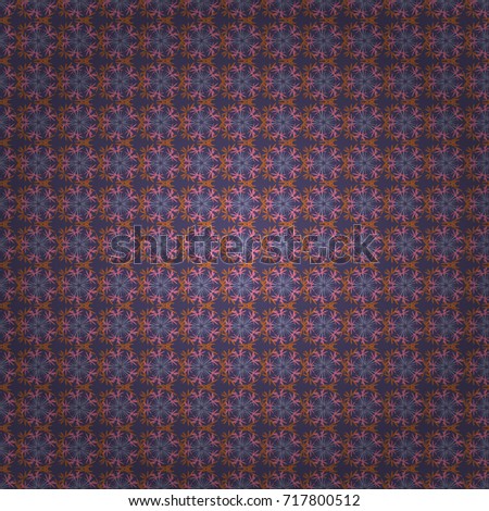 Vector texture for fabric, gift wrap, wall art design. Seamless repeat pattern with flowers in orange, pink and blue colors.