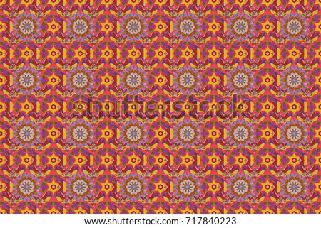 Abstract ethnic raster seamless pattern. Tribal art boho print, vintage flower background. Background texture, wallpaper, floral theme in pink, yellow and brown colors.
