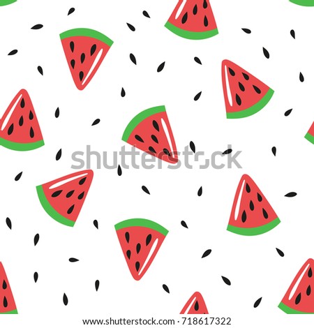 Seamless pattern with watermelon slices and seeds. Vector template suitable for gift paper, print on fabric or bedding.