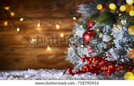Holiday rustic background with Christmas tree