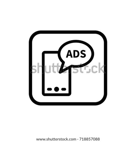 Simple flat smartphone with speech bubble linear pictogram. Advertisement outline vector icon.