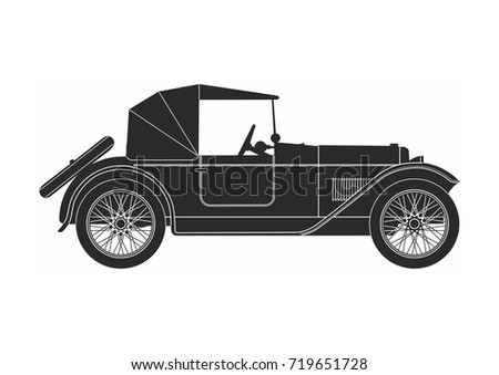 black retro car on the white background