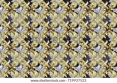 Gold white, gray and neutral floral ornament in baroque style. Golden floral wallpaper. Golden element on white, gray and neutral colors. Ornamental pattern. Damask background.